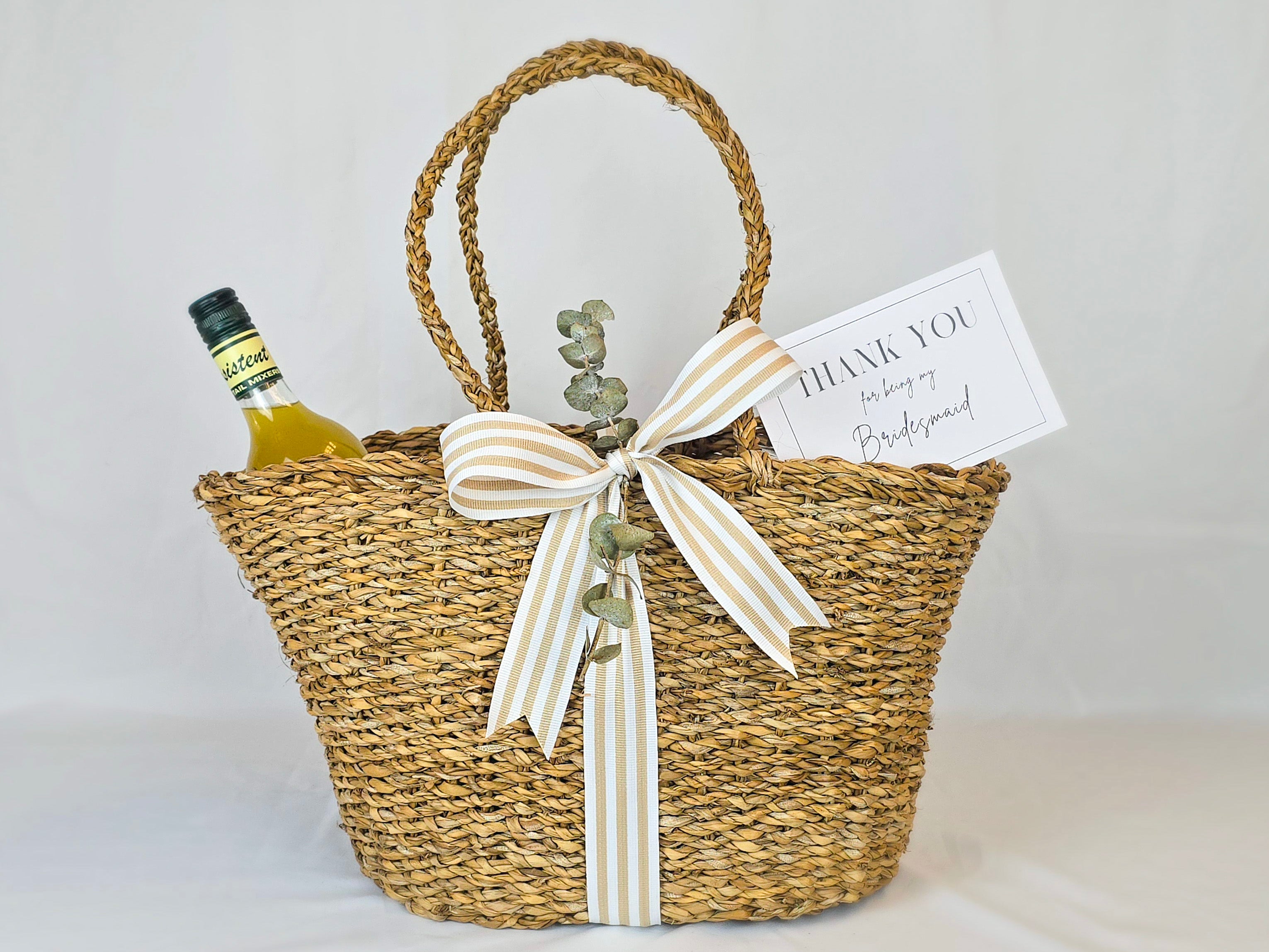 Upgrade your bridesmaid gift packaging with large natural seagrass tote bag.