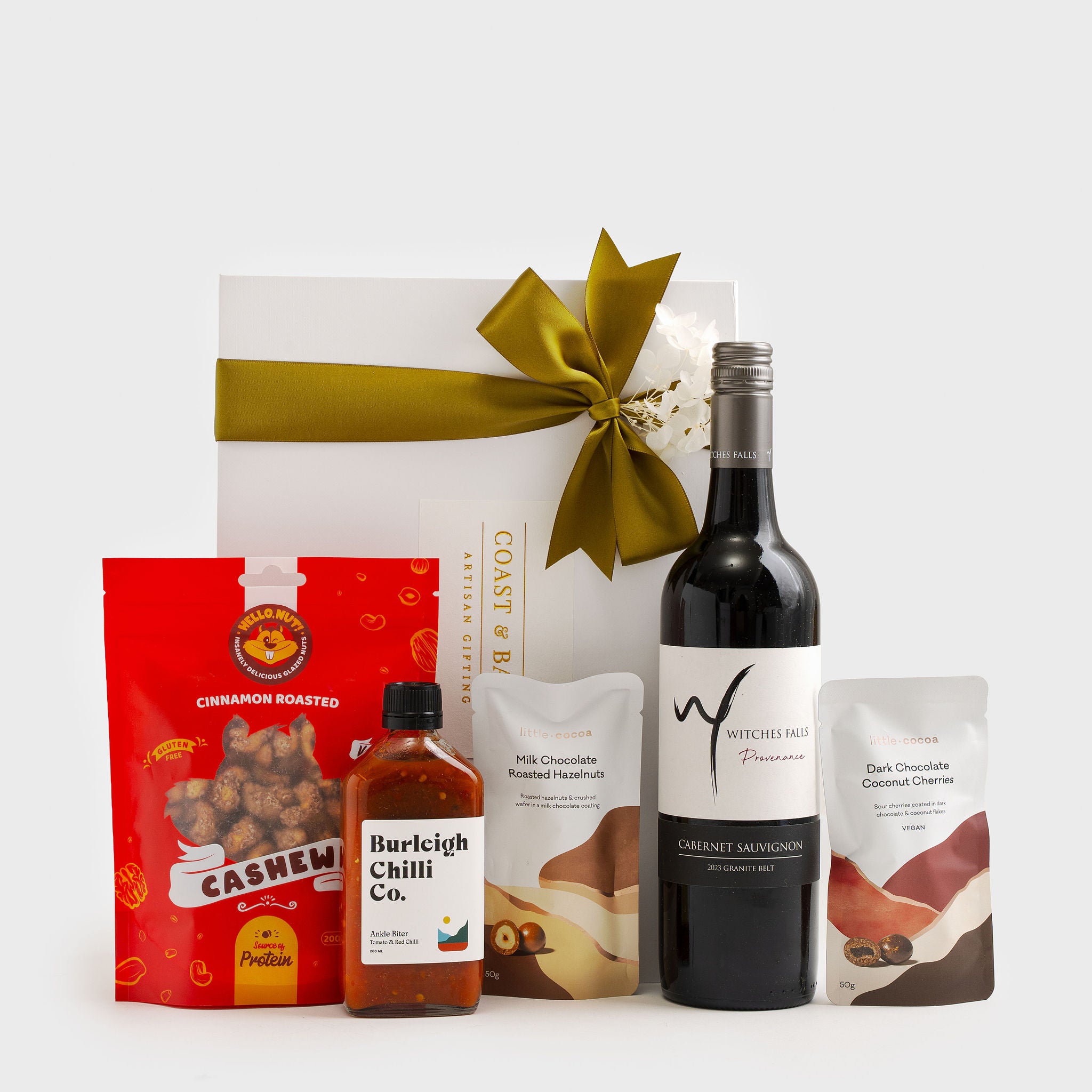 Gold Coast wine and gourmet gift hamper with Cabernet Sauvignon and local treats
