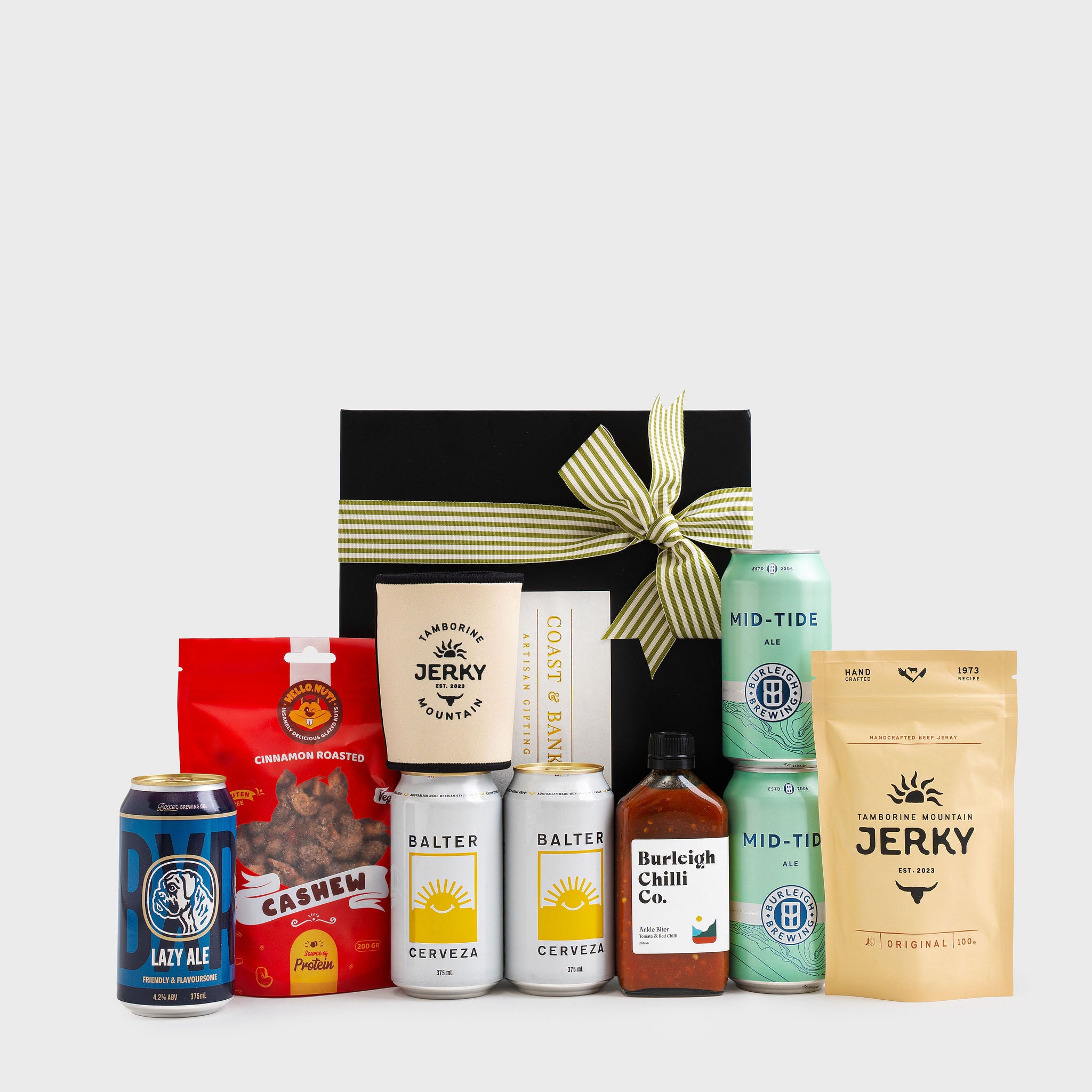 Gold Coast craft beer gift hamper with local brewery beers and gourmet snacks.