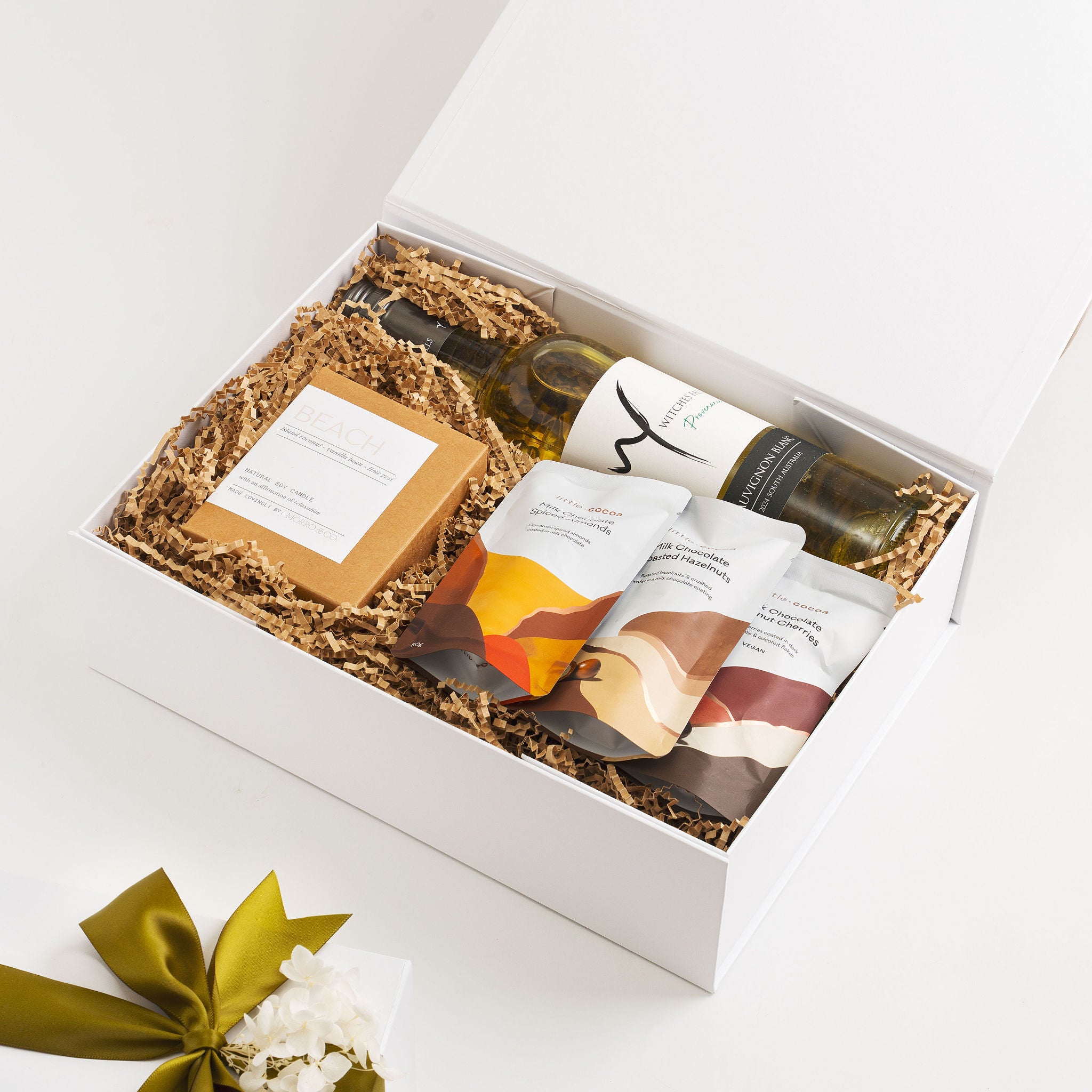 Luxury Gold Coast gift hamper with Sauvignon Blanc and artisan chocolates